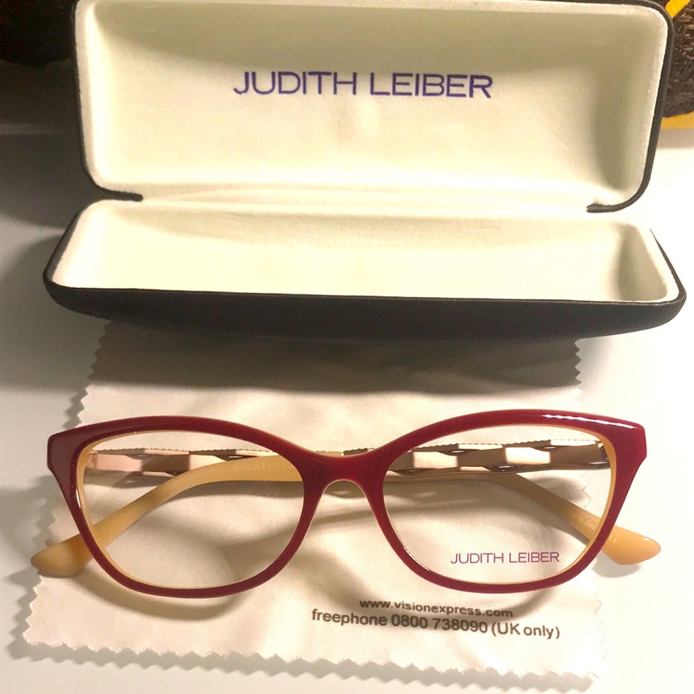 Judith Leiber Red Cat-Eye Optical Frames - Picture 2 of 11